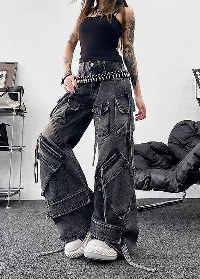 【TR BRUSHSHIFT】Multi-pocket washed cargo denim pants  TB0062