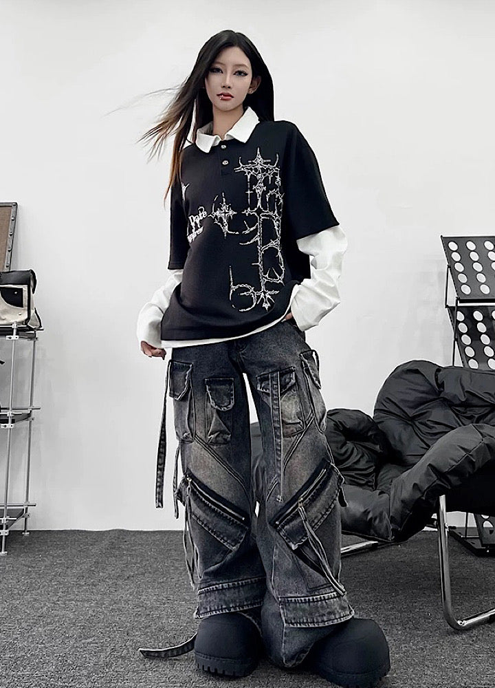 【TR BRUSHSHIFT】Multi-pocket washed cargo denim pants  TB0062