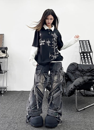 【TR BRUSHSHIFT】Multi-pocket washed cargo denim pants  TB0062