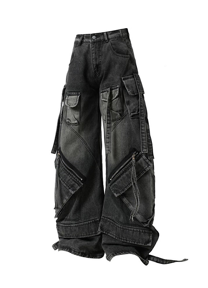 【TR BRUSHSHIFT】Multi-pocket washed cargo denim pants  TB0062