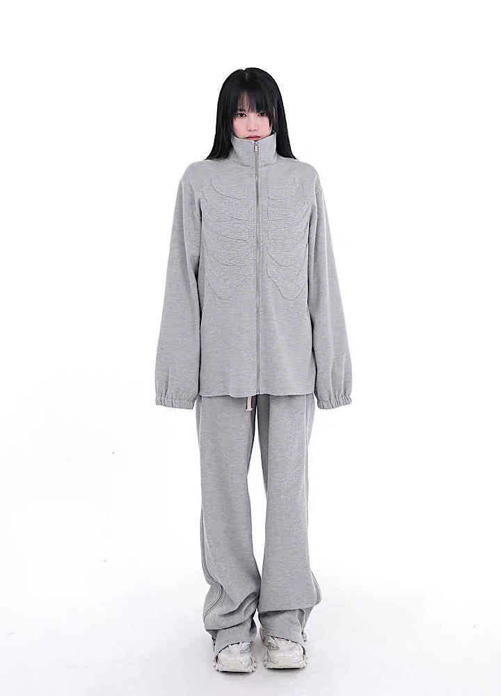 [YUBABY] Bone translucent design full zip rip knit sweater YU0027
