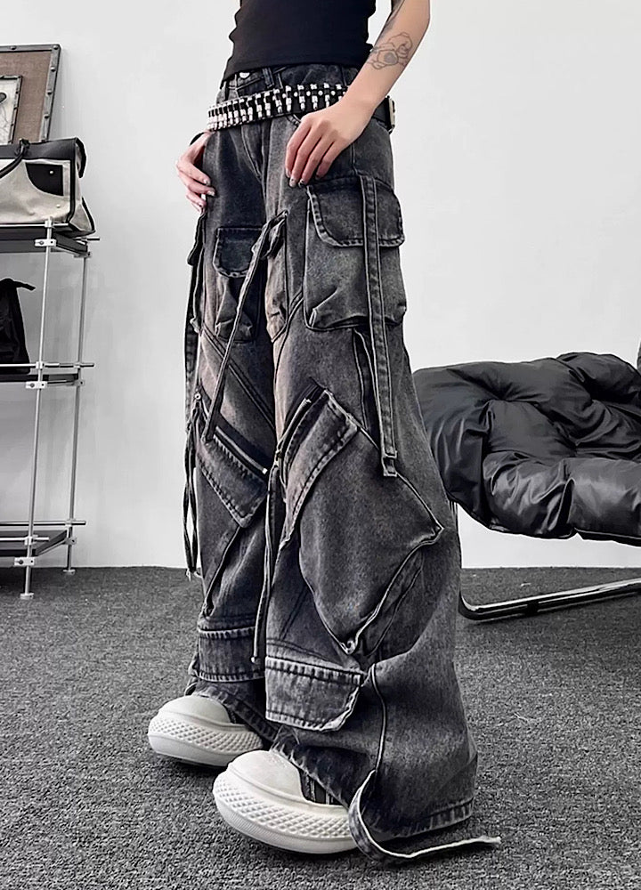 【TR BRUSHSHIFT】Multi-pocket washed cargo denim pants  TB0062