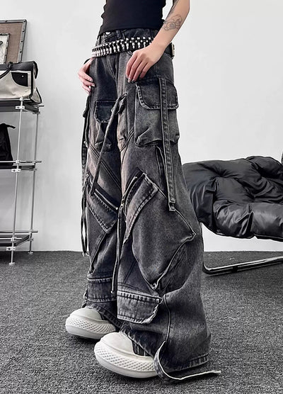 【TR BRUSHSHIFT】Multi-pocket washed cargo denim pants  TB0062