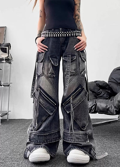 【TR BRUSHSHIFT】Multi-pocket washed cargo denim pants  TB0062