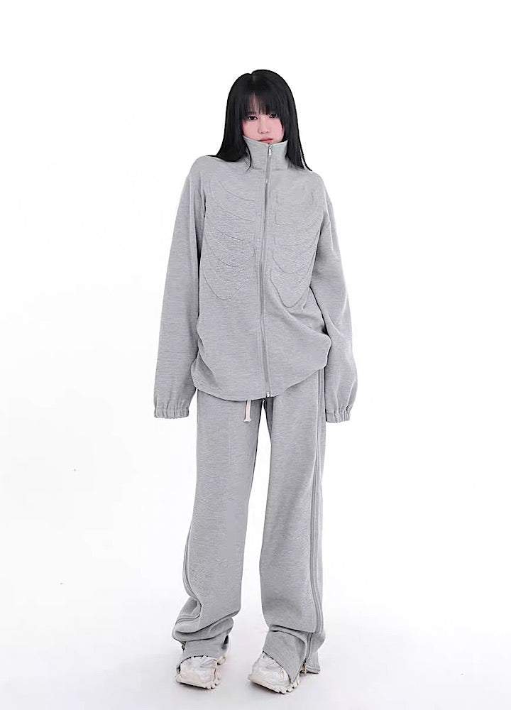 【YUBABY】Bone translucent design full zip rip knit sweater  YU0027