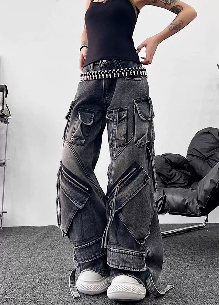 【TR BRUSHSHIFT】Multi-pocket washed cargo denim pants  TB0062