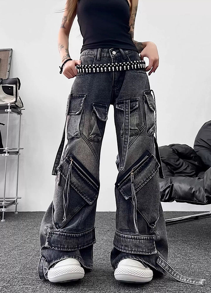 【TR BRUSHSHIFT】Multi-pocket washed cargo denim pants  TB0062