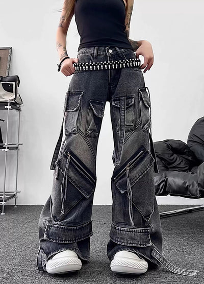 【TR BRUSHSHIFT】Multi-pocket washed cargo denim pants  TB0062