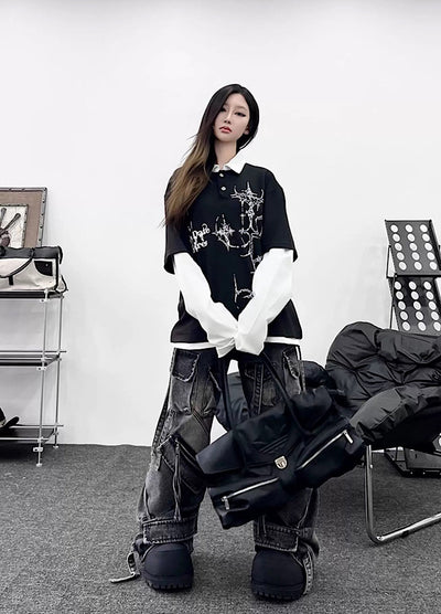 【TR BRUSHSHIFT】Multi-pocket washed cargo denim pants  TB0062