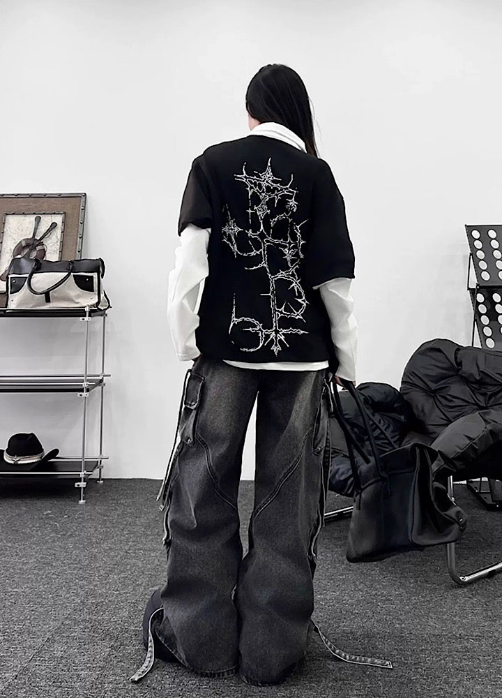 【TR BRUSHSHIFT】Multi-pocket washed cargo denim pants  TB0062