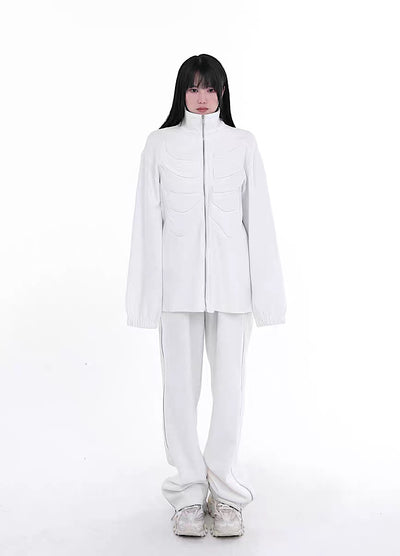 [YUBABY] Bone translucent design full zip rip knit sweater YU0027