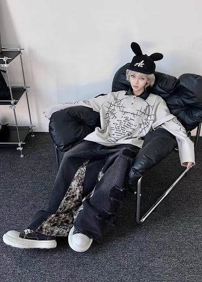 【TR BRUSHSHIFT】Random Star Design Dark Style Layered Knit Sweater  TB0063