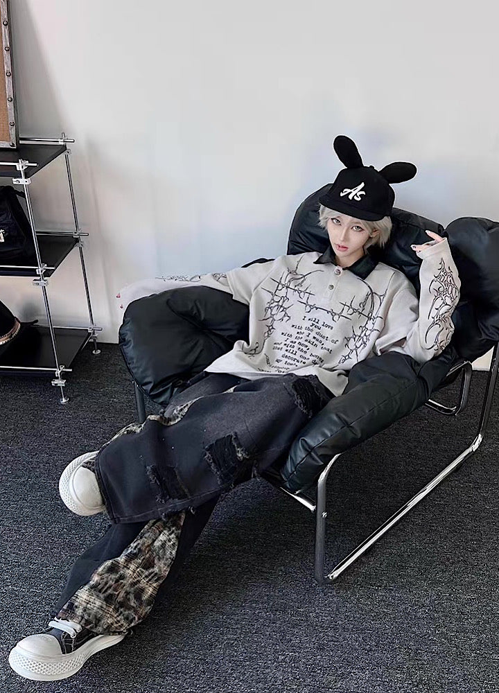 【TR BRUSHSHIFT】Random Star Design Dark Style Layered Knit Sweater  TB0063