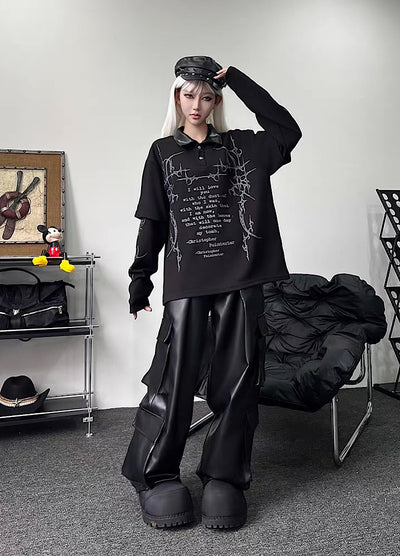 【TR BRUSHSHIFT】Random Star Design Dark Style Layered Knit Sweater  TB0063