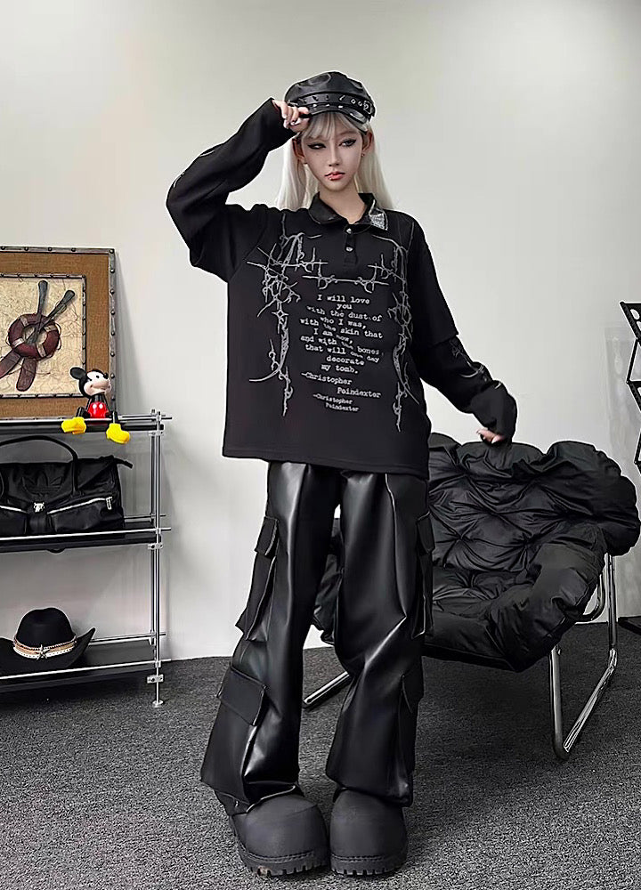 【TR BRUSHSHIFT】Random Star Design Dark Style Layered Knit Sweater  TB0063