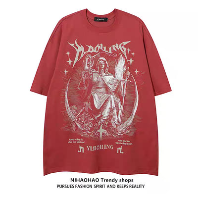 【NIHAOHAO】Monotone base dark subculture color over short sleeve T-shirt  NH0220