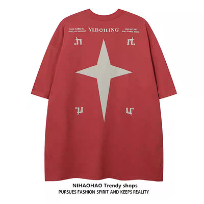 【NIHAOHAO】Monotone base dark subculture color over short sleeve T-shirt  NH0220