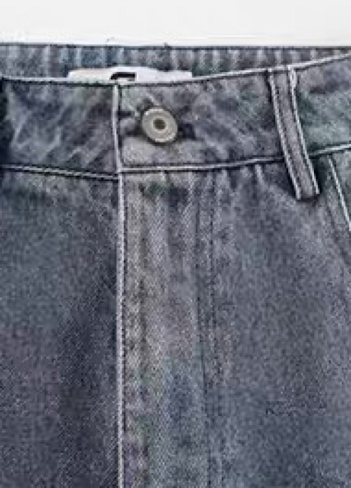 【TR BRUSHSHIFT】Randomly distressed washed wide silhouette blue denim pants  TB0064