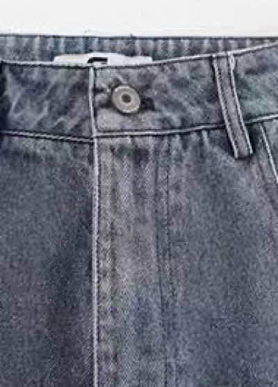 【TR BRUSHSHIFT】Randomly distressed washed wide silhouette blue denim pants  TB0064