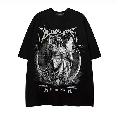 【NIHAOHAO】Monotone base dark subculture color over short sleeve T-shirt  NH0220