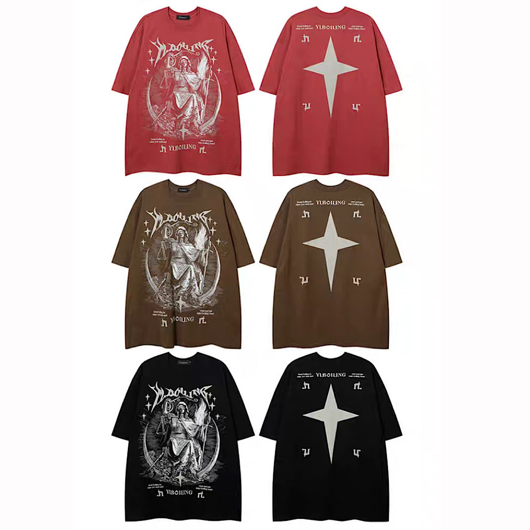 【NIHAOHAO】Monotone base dark subculture color over short sleeve T-shirt  NH0220