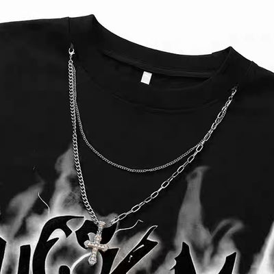 【NIHAOHAO】Thunder Initial Design Damaged Style Oversized Short Sleeve T-Shirt  NH0221