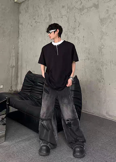 【MARTHENAUT】All-washed distressed wide flare denim pants  MH0069