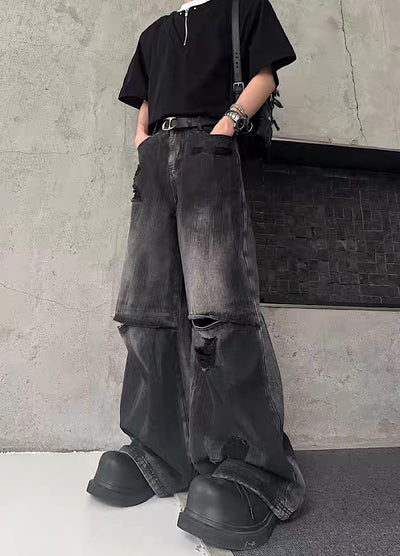 【MARTHENAUT】All-washed distressed wide flare denim pants  MH0069