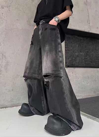 【MARTHENAUT】All-washed distressed wide flare denim pants  MH0069