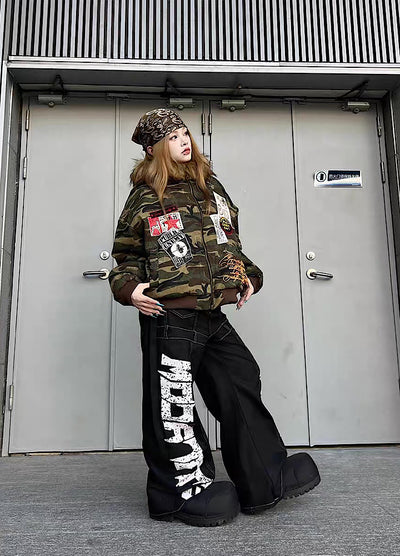 【TR BRUSHSHIFT】Random patchwork design camouflage fur wide hoodie jacket  TB0066