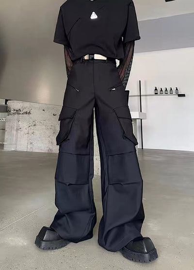 【MARTHENAUT】Cross gimmick design double wide cargo pants  MH0032