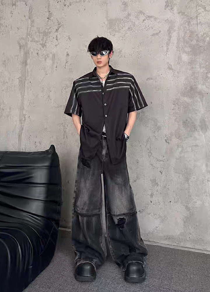 【MARTHENAUT】All-washed distressed wide flare denim pants  MH0069