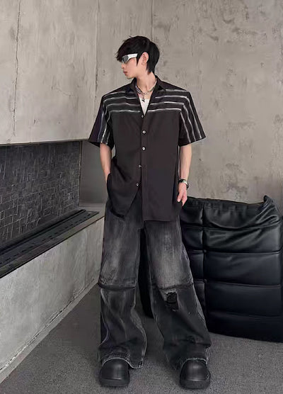 【MARTHENAUT】All-washed distressed wide flare denim pants  MH0069