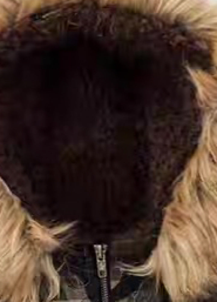 【TR BRUSHSHIFT】Random patchwork design camouflage fur wide hoodie jacket  TB0066