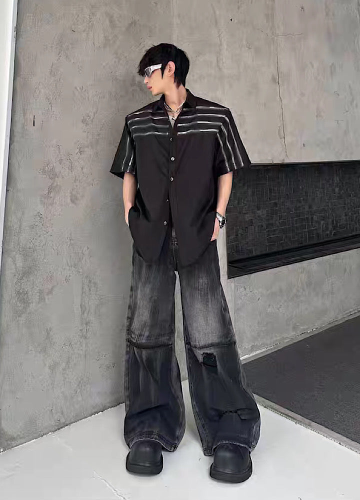 【MARTHENAUT】All-washed distressed wide flare denim pants  MH0069