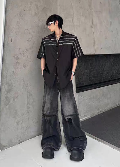 【MARTHENAUT】All-washed distressed wide flare denim pants  MH0069