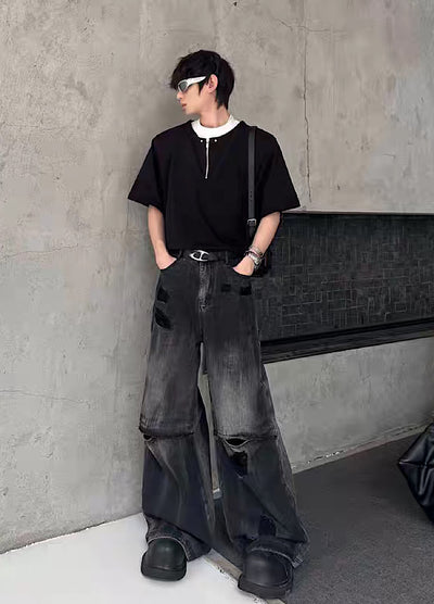 【MARTHENAUT】All-washed distressed wide flare denim pants  MH0069