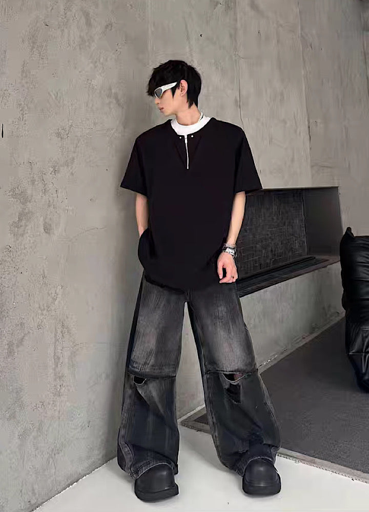 【MARTHENAUT】All-washed distressed wide flare denim pants  MH0069