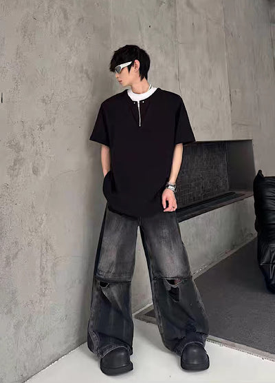 【MARTHENAUT】All-washed distressed wide flare denim pants  MH0069