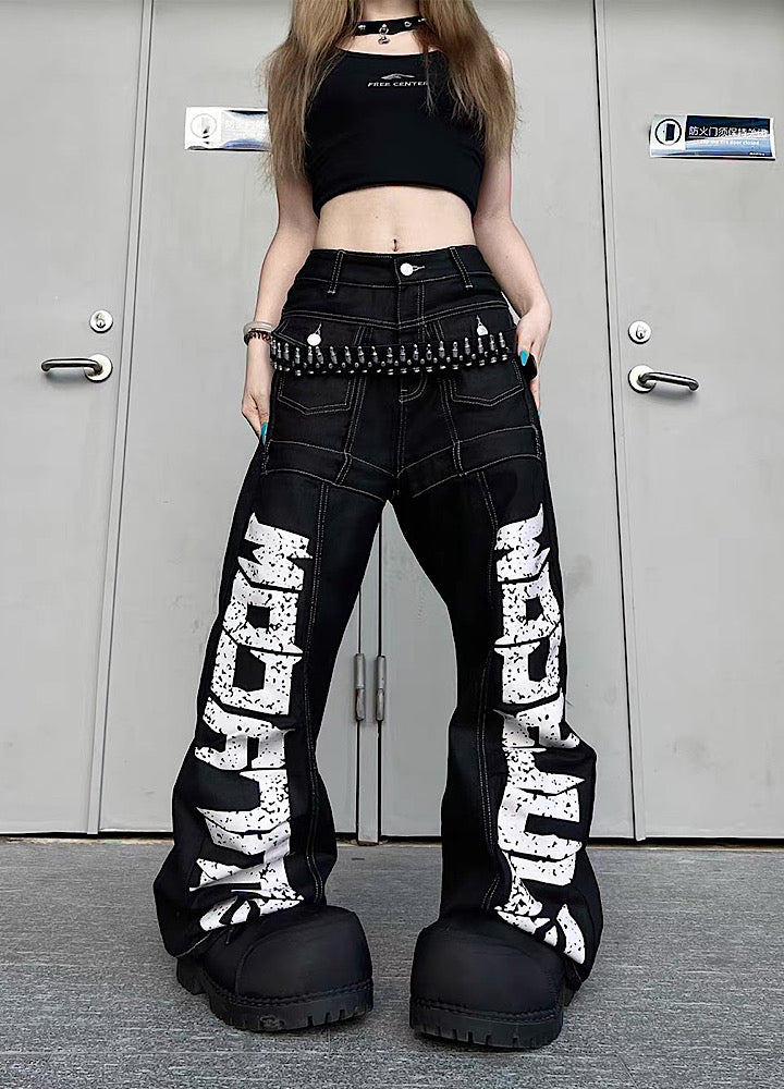 【TR BRUSHSHIFT】Double initial design monotone style stitched denim pants  TB0067