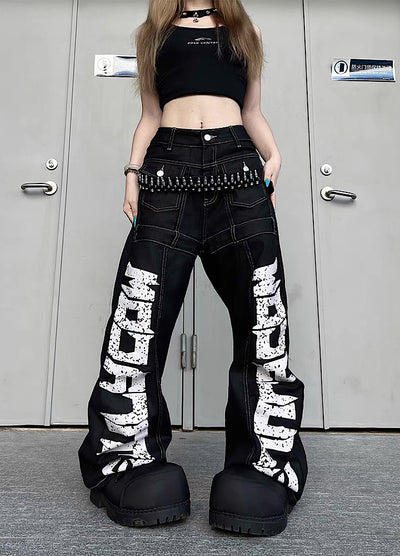 【TR BRUSHSHIFT】Double initial design monotone style stitched denim pants  TB0067