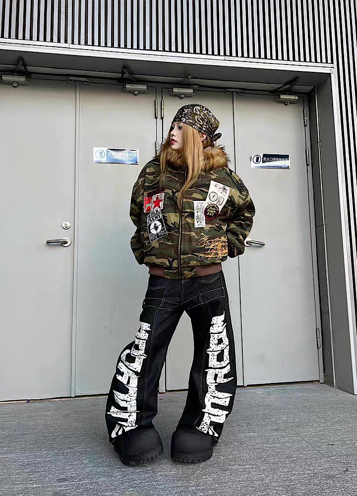 【TR BRUSHSHIFT】Double initial design monotone style stitched denim pants  TB0067