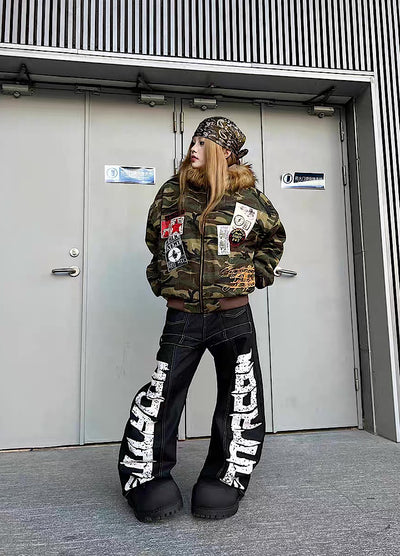 【TR BRUSHSHIFT】Double initial design monotone style stitched denim pants  TB0067