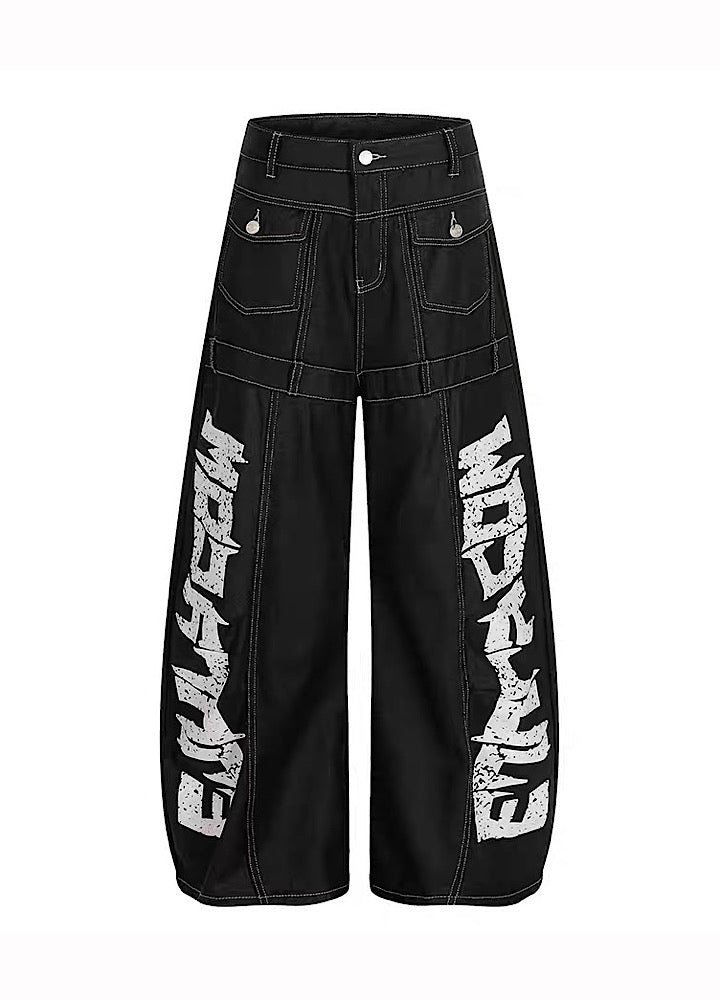 【TR BRUSHSHIFT】Double initial design monotone style stitched denim pants  TB0067