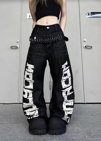【TR BRUSHSHIFT】Double initial design monotone style stitched denim pants  TB0067