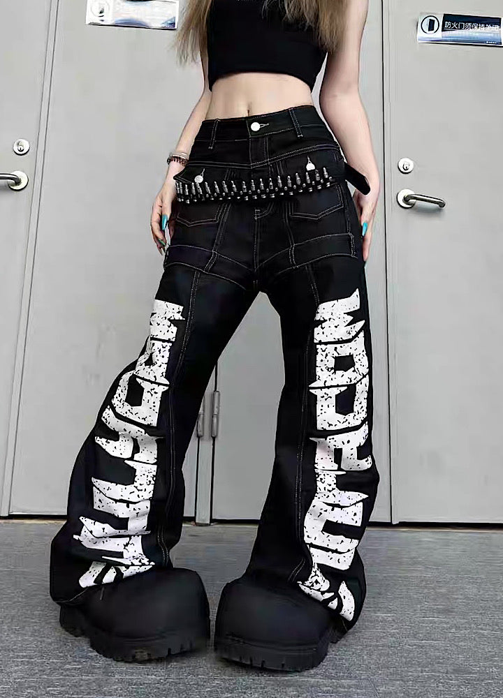 【TR BRUSHSHIFT】Double initial design monotone style stitched denim pants  TB0067