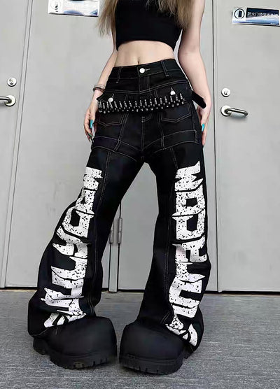 【TR BRUSHSHIFT】Double initial design monotone style stitched denim pants  TB0067