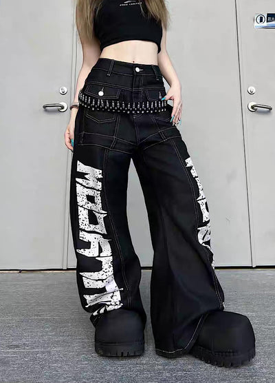 【TR BRUSHSHIFT】Double initial design monotone style stitched denim pants  TB0067