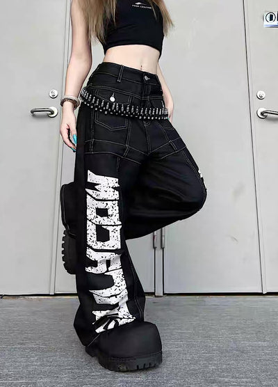 【TR BRUSHSHIFT】Double initial design monotone style stitched denim pants  TB0067