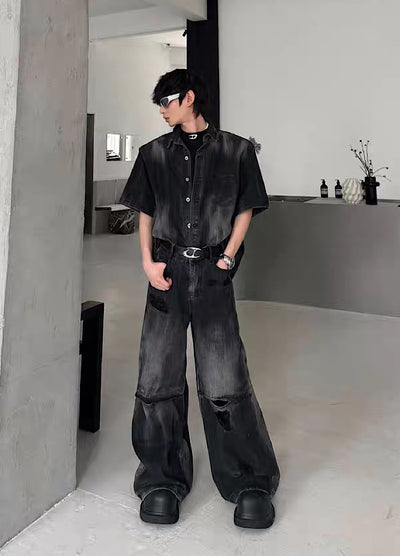 【MARTHENAUT】All-washed distressed wide flare denim pants  MH0069